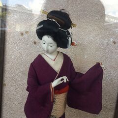 昭和レトロ　日本人形　芸者？ 木製ガラスケース入り　差し上げます