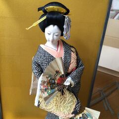 日本人形　舞扇　暁光作　ガラスケース入り　絞り着物　