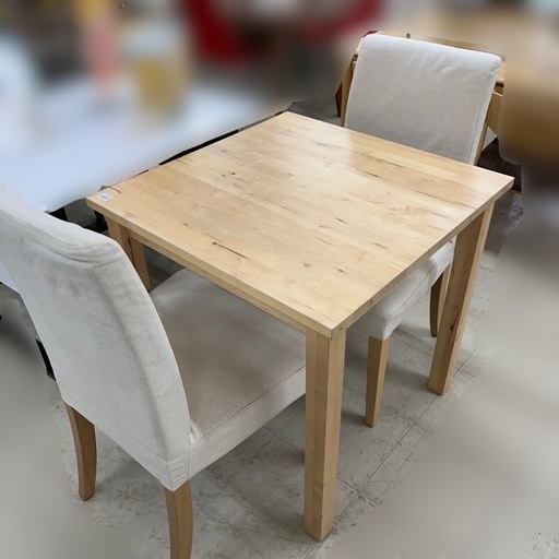 J1282 IKEA イケア ダイニングテーブルセット　バーチ材無垢材テーブル 椅子2脚付 クリーニング済み