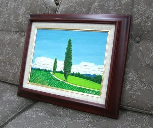 谷村一男作 油彩画 F4 『美瑛のポプラ』 2013.7.30 北海道 ジャガイモ