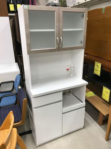 食器棚 ホワイト/シルバー 幅80×奥行43.5×高さ180cm ※クリーニング済み
