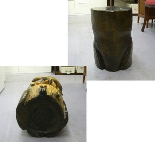 一刀彫 アイヌ 木彫り フクロウ スツール 金岡作 伝統工芸 北海道 梟