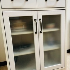 【ネット決済】キッチンカウンター/食器棚 ホワイト北欧 58cm