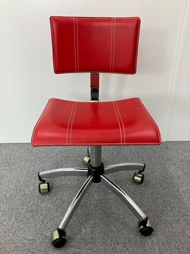 S65　オフィスチェア 事務椅子 赤 回転 昇降 10-6  キャスター付き ワークチェア ３脚セット