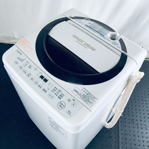 入荷中 2017年製 中古 一人暮らし 洗濯機 TOSHIBA 東芝 ID:se10176 全自動洗濯機 【リユース品：状態A】【送料無料】【設置費用無料】  AW-6D3M 乾燥機能付き 送風 ブラック 6.0kg 洗濯機