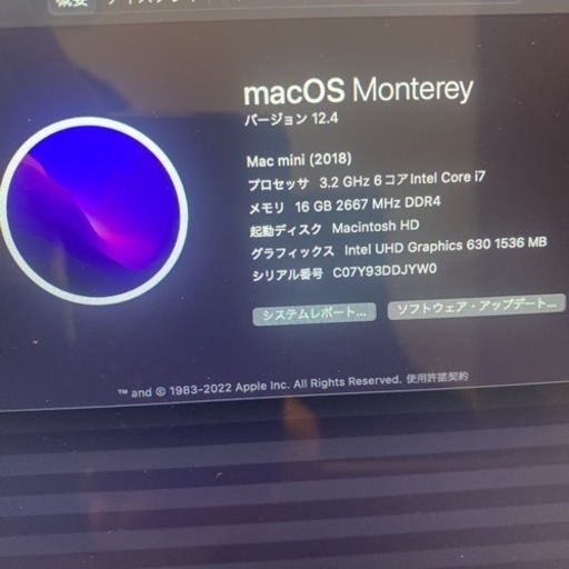 Mac mini 2018 3.2 GHz 6コアIntel Core i7 メモリ16GB SSD512GB