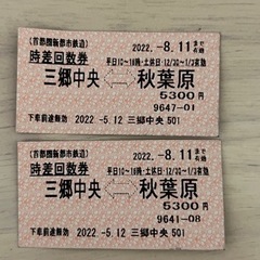 【値下げ】三郷中央⇄秋葉原　往復切符　引渡し6/23まで
