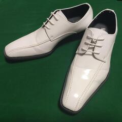 ホワイト 白 革靴 新郎 25.5〜26.5cm