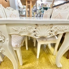 姫系家具】ロココ調 大理石天板♡ダイニングテーブルセット