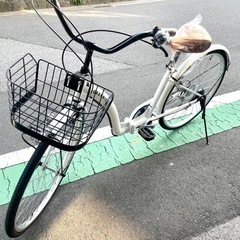  【取引中】新品 ママチャリ シティサイクル 26インチ かご 6段変速 折りたたみ自転車 組み立て完了