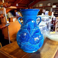 イタリア製陶器 ブルーの花瓶 フラワーベース 置物 オブジェ 甕...