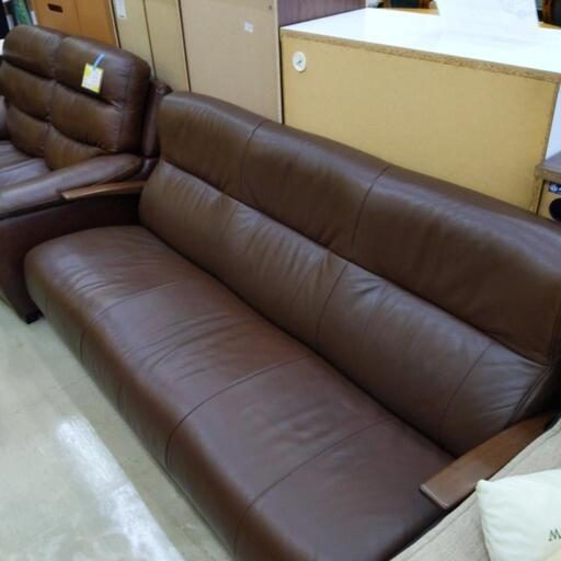 ⭐️ブランド家具！！⭐️ アサヒ ASAHI デザイナーズ3Pソファ 本革 0621-04