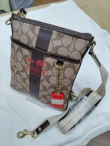 J285  COACH  シグネチチャー  ヘリテージ ストライプ  スイングバッグ