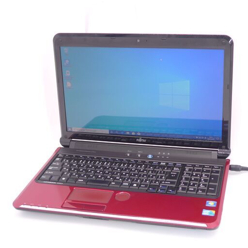 日本製 Wi-Fi有 15.6型 赤色 ノートパソコン 富士通 AH55/C 中古良品 Core i5 4GB 640G DVDRW 無線 カメラ Windows10 Office