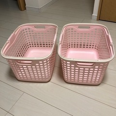 ランドリーバスケット(ピンク色・2つセット)
