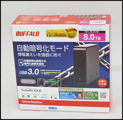 未開封 バッファロー 外付けHDD 8TB HD-LX8.0U3D BUFFALO USB 3.0用/ハードウェア暗号機能搭載