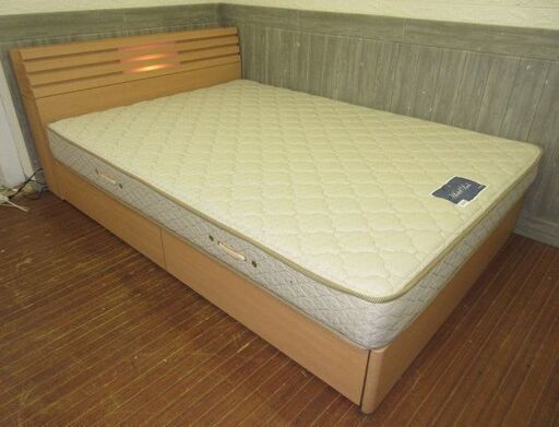 stp-1467　フランスベッド　ダブルベッド　引き出し付き　棚付き　コンセント　照明　ナチュラル　ベッド　マットレス　寝具　すのこ　ダブルサイズ