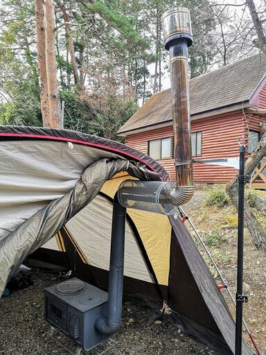 ショップ ☆引き取り限定☆薪ストーブと煙突、ケースのセット、3面窓付  