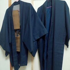 ウール素材Men's着物、羽織、帯セット