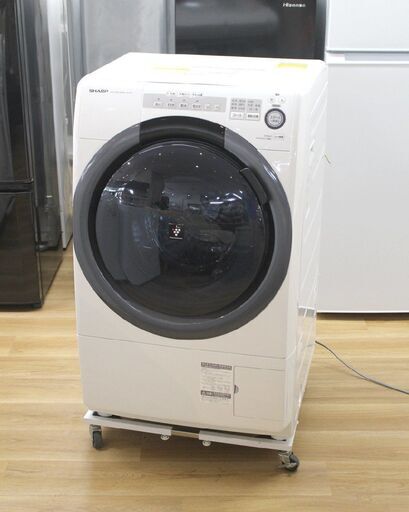 (Y)北大前! 札幌 引取 SHARP シャープ プラズマクラスター 7kg ドラム式洗濯機 ES-S7C-WL (ホワイト系・左開き) 2018年製 乾燥容量3.5kg