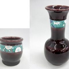 皆具 赤沢露石 作 紫交趾 交趾焼/こうちやき 「水指」「杓立」「