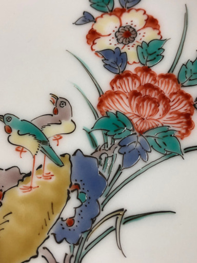 重要無形文化財 十四代 酒井田柿右衛門「錦 牡丹鳥文 皿」共箱 色絵