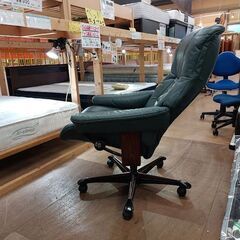 エコーネス　メイフィアＭ　ストレスレス　ホームオフィス　ダークグリーン　本革【愛品倶楽部柏店】