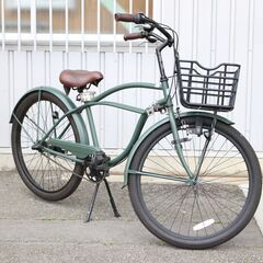 SAKAMOTO サカモト ビーチクルーザー 26インチ 内装3段変速 手動式ライト ダークグリーン 6-H001J SAKAMOTO サカモト ビーチクルーザー 26インチ 内装3段変速 手動式