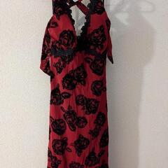キャバ　ロングドレス　赤✕黒薔薇