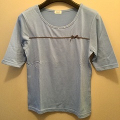 ELLE 半袖Tシャツ ブルー リボン 伸びる 伸縮素材