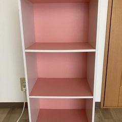 ピンク×白　3段カラーボックス
