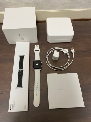 Apple Watch series2 42mm ステンレス 純正ブラックレザーベルト付き