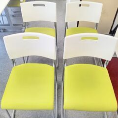 ミーティングチェア/会議用椅子(グリーンー×ホワイト)8脚セット