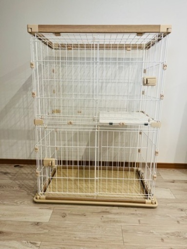 アイリス　ウッディキャットケージ　２段＋トイレ　猫　ケージ　ゲージ