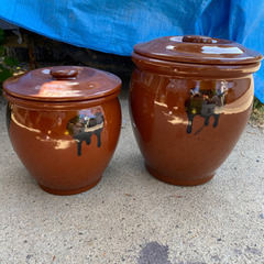 蓋付丸かめ　漬物器　陶器　セットで❣️新品