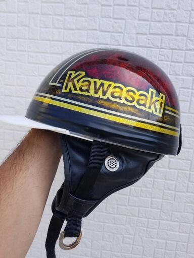 ラップ塗装 ファイヤーパターン コルク半 ヘルメット レッドラメ ラップ塗装 ファイヤーパターン コルク半 ヘルメット