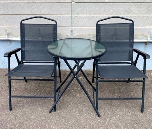 お引取り限定 ニトリ ガラストップ ガーデンテーブルセット チェア2脚 折りたたみ式 フルモン 豊平公園のテーブル その他 の中古あげます 譲ります ジモティーで不用品の処分