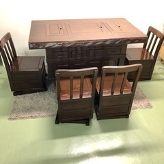 【F】タガヤ(鉄刀木) テーブルセット 炉付 いろり付き食卓