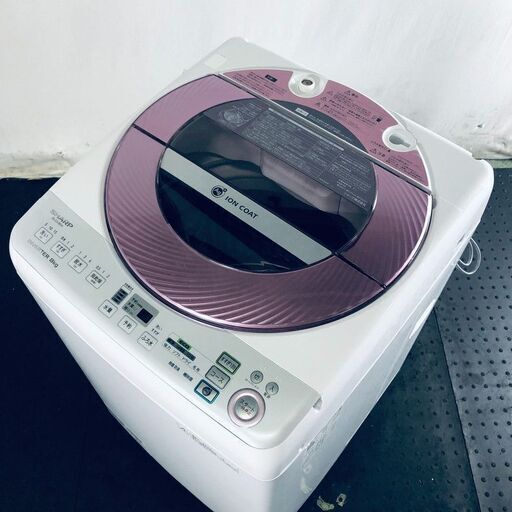 ID:sg213612 シャープ SHARP 洗濯機 一人暮らし 大きめ 中古 2013年製 全自動洗濯機 8.0kg ピンク 送風 乾燥機能付き ES-GV80M-P  【リユース品：状態B】【送料無料】【設置費用無料】