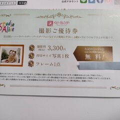 スタジオアリス　撮影優待券　一万円相当が無料になります。