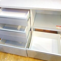 高橋木工所 キッチンボード 幅120cm 白×シルバー スライド扉