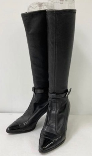 美品 CHANEL シャネル ロングブーツ ヒール レザー35 1/2 黒