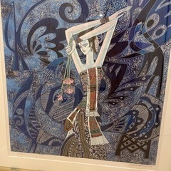 真作】丁紹光 「花と孔雀」 大作 シルクスクリーン 直筆サイン〇国連