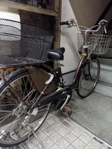 【ブリジストン電動アシスト自転車】後ろ大きい籠設置、後輪チューブ交換済み【キズ・使用感あり】