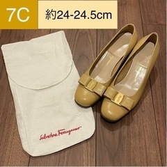 ヴィンテージ フェラガモ 靴 7C 24-24.5cm リボン