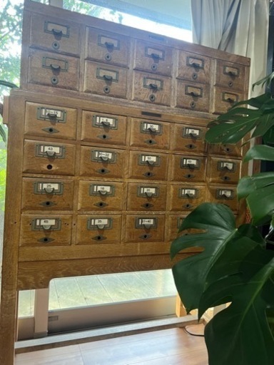 アンティーク図書カードケース レトロ家具 昭和レトロ KIHARA ナラ材製