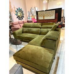 ■ミキインテリア■引取限定■アウトレット■通常販売価格195,800円■ヘッドレス可動式■カウチソファー3点セットダークグリーン