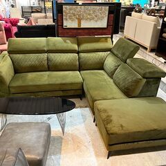 ■ミキインテリア■引取限定■アウトレット■通常販売価格195,800円■ヘッドレス可動式■カウチソファー3点セットダークグリーン
