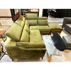 ■ミキインテリア■引取限定■アウトレット■通常販売価格195,800円■ヘッドレス可動式■カウチソファー3点セットダークグリーン