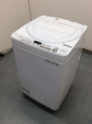 (8/19受渡済)JT4805【SHARP/シャープ 7.0㎏洗濯機】美品 2019年製 ES-KS70V 家電 洗濯 簡易乾燥付